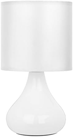 Premier Housewares E14 Small Edison Screw Bulbus Ceramic Table Lamp with Fabric Shade, 40W - White