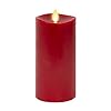 Luminara Flameless Moving Flame LED Pillar Candle – Unscented Real Wax with Melted Edge Home Decor – Automatic Timer Remote Ready – Burgundy – 6.5″