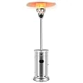 COSTWAY 48,000 BTU Outdoor Patio Heater, Stainless Steel Tall Propane Heater with Wheels & Drink Shelf Table, Safety Auto Shut Off Valve, Portable Standing Patio Heaters for Outdoor Garden Backyard