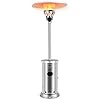 Costway 48000 btu outdoor patio heater stainless steel tall propane heater with wheels drink shelf table safety auto shut off valve portable standing patio heaters for outdoor garden backyard  urban country home decor