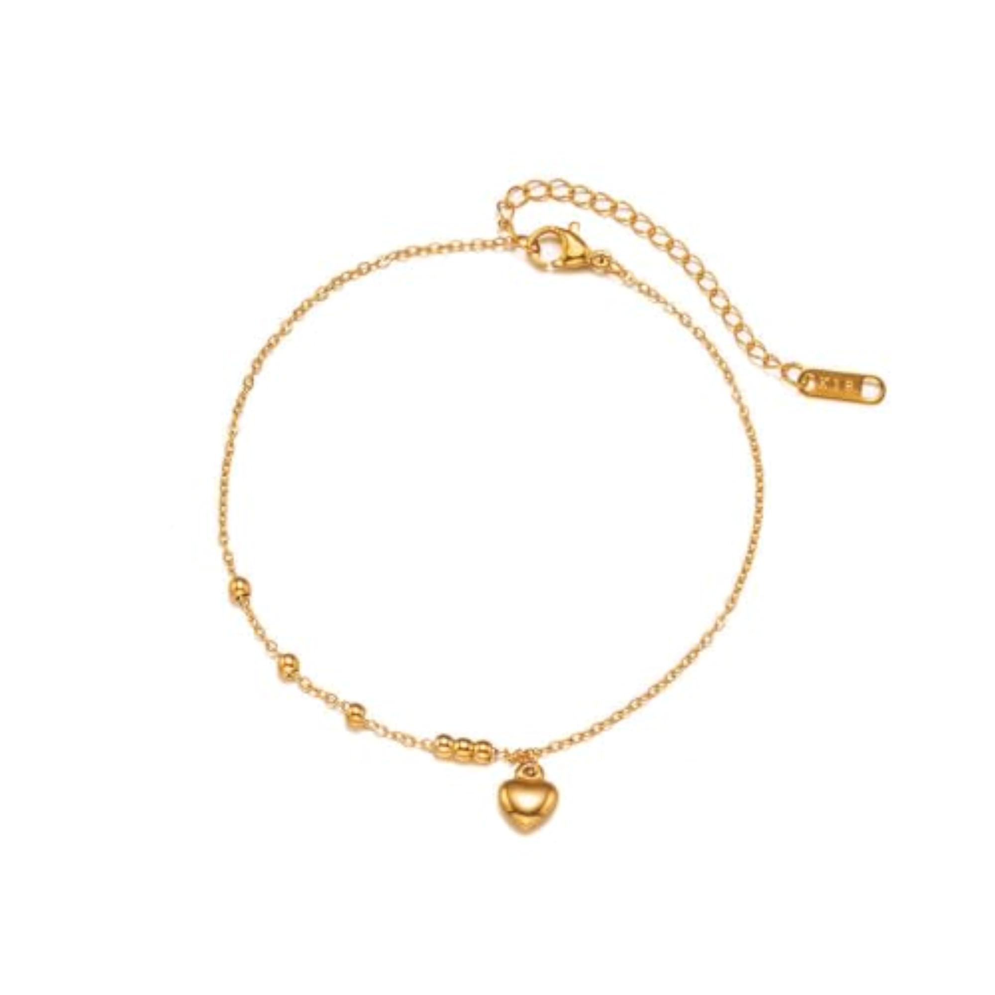 Women's 18K Gold Plated Mini Heart Drop Beads Anklet
