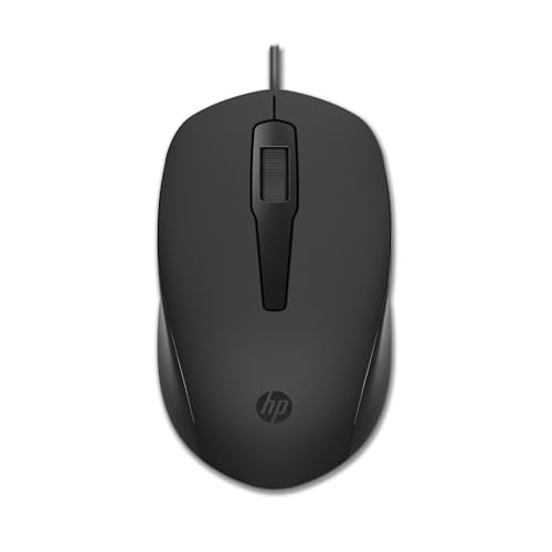 HP 150 Wired Mouse, Cablato, Collegamento USB-A, Sensore Ottico da 1600 DPI, 3 Pulsanti e Rotella di Scorrimento a...