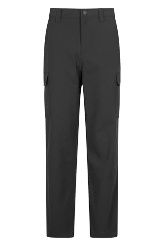 Mountain Warehouse Delta Mens Cargo Stretch Trousers - Stretchy Short Pants with UV Protection & Lots of Pockets - Spring Walking, Hiking, Outdoors & Trekking Black Men's W42