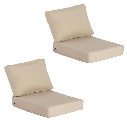 Garden lucky Sunbrella Outdoor Patio Chair Cushions Set 23.5x27 Outdoor Deep Seat Patio Cushions Set of 2 Water-Resistant Weather Resistant with YKK Zippers Sunbrella Canvas Antique Beige
