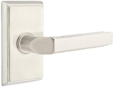 Emtek Juego de privacidad, roseta rectangular, palanca Milano (mano izquierda, níquel satinado)