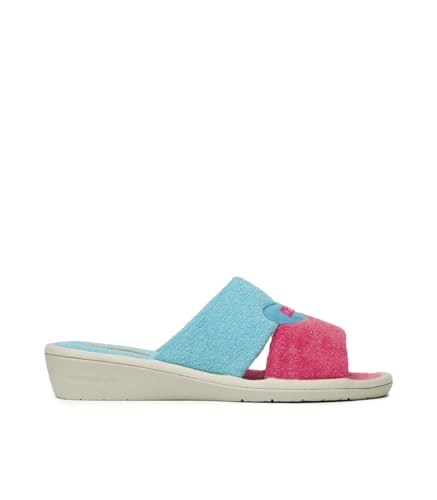 Nordikas Zapatillas de Casa Abiertas, Azul y Lila, Tejido Rizo, con Corazón Bordado (coral, Mediano, Sistema tallas calzado EU, Adulto, Mujer, Números, mediano, 38)