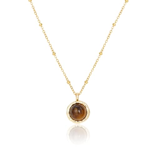Tigers Eye Necklace Brown Pendant Gold Necklaces for Women Jewelry Collection Mother of Pearl Dainty Coins Evil’s Eye Mountains Pendants 18K Gold Plated Gift for Friends