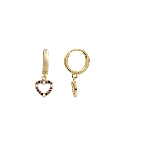 LUXENTER Pendientes de Aro con Circonita Multicolor acabados en Oro 18K. Multicolor. Joyas para Mujer - Modelo Becias