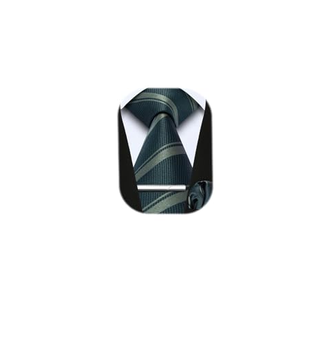 Image of Enlision Ties for Men Plaid Stripe Tie Handkerchief Woven Classic Formal Necktie Pocket Square Clip Set