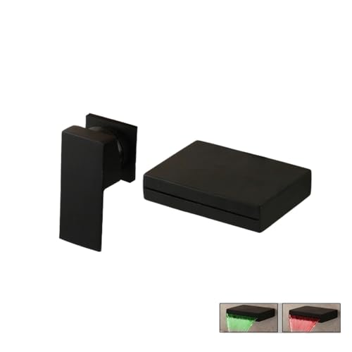 Robinet d'évier de salle de bains noir mat avec jet cascade et éclairage hydraulique - 4