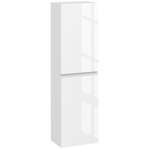 kleankin Meuble Colonne de Salle de Bain, Armoire de Rangement Haute, Finition Brillante, étagères réglables, 2 placards, étagère de Rangement pour Salle de Bain,...