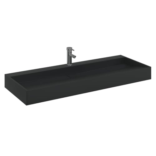 Homvdxl Aufsatzwaschbecken für Badezimmer und Garderobe, Handwaschbecken, modernes Waschbecken mit Wasserhahnloch, 120x46x11cm - Mattschwarz – Bild 5