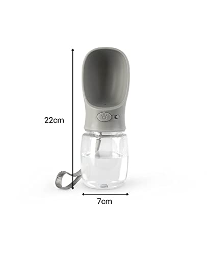 lionto Wasserflasche für Hunde und Katzen, 350ml, Hundetrinkflasche tragbar und auslaufsicher aus lebensmittelechtem ABS-Kunststoff mit Verriegelung, spülmaschinenfest, perfekt für Unterwegs, grau