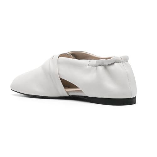 Women's Leather Ballet Flats Cut Out Casual Loafers Square Toe Slip-On Comfortable Shoes Back Elastic Work Flat Shoes4