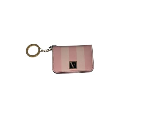 Victorias Secret Pink Stripe Foldover Card Wallet Keychain ID Holder Compact Mini Wallet New