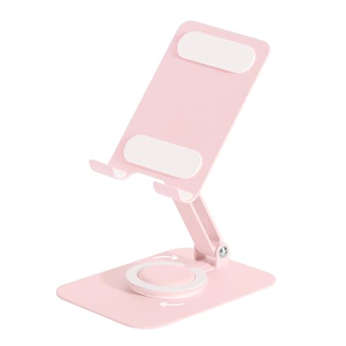 LunaBeam Adjustable Metal Phone Stand for Desk Foldable 360 Rotating Phone Holder Compatible with iPhone 17/16/15/14 Pro Max/Air Galaxy S25/S26 & Google Pixel 10a Pink