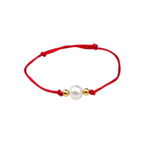 Bracelet femmes perles d'eau douce naturelles et cordon rouge réglable 18k