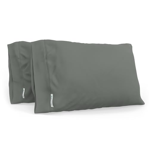 Image of QuickZip Sateen Pillow Case Standard /Queen Size (20 inch X 32 inch) Pillowcases, Set of 2, 100% Cotton Pillow Covers with Envelope Closure, Slate Gray
