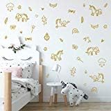 Unicorns and Rainbows Wall Decals Peel and Stick for Kids, Baby Bedroom Nursery and Living Room. 40 pcs Vinyl Wall Stickers Decor (Gold) image 2