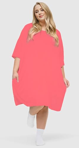 Image of KFUBUO Plus Size Nightgowns for Women Oversized Sleep Tshirts Dress Short Sleeves Sleepwear With Pocket Fit S-5XL