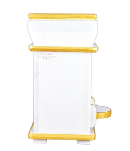 OBRAWAL Marble Tulsi Pot | Tulsi Planter | Gardening Tulsi Planter | White Marble | Golden - 14 x 7 x 7 Inch, Approx. [HxLxW]