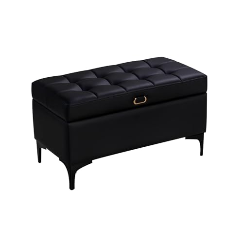 ZPRYZHD Banco Cuero con Almacenamiento, Banco con Asiento Acolchado, y Patas de Acero al Carbono, para Entrada y Dormitorio(Black,35.4in/90cm)