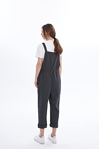 Thcreasa Womens Fashion Baggy Cotton Linen Overalls Adjustable Straps Zipper Drawstring Pants Jumpsuits With Pockets Black S #TOP3