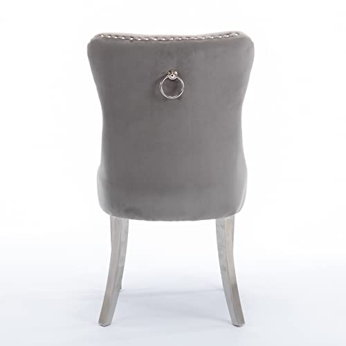 Ball & Cast Contemporary Upholstered Dining Chairs Set of 2, Velvet Button Tufted Kitchen Side-Chairs with Hang Ring & Nailhead Trims & Chrome Solid Wood Legs, 2-Piece Traditional Chair, Chrome+Gray by Ball & Cast - Used condition - Image 8