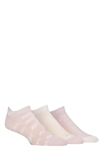 Reebok Unisex 'Essentials' Trainer Socks - Mens & Ladies, Patterned Logo Print, Cotton, with Arch Support, 3 Pair Multipack UK Size Range 2.5-10 Sand/White/Sand 2.5-3.5 UK