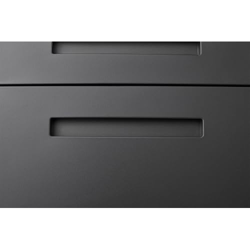 Cassettiera con serratura a 3 cassetti - Armadietto portatile in metallo con 5 ruote di sicurezza e cartella sospesa regolabile in altezza, colore nero