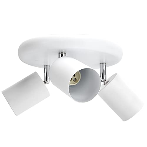 Ceiling Spotlight Holder, 3 Rotating Lamp Base Fixture, Rotatable Adjustable Ceiling Lamp Mount, Suitable for Bedroom Dining Room Shopping(Three Round White)