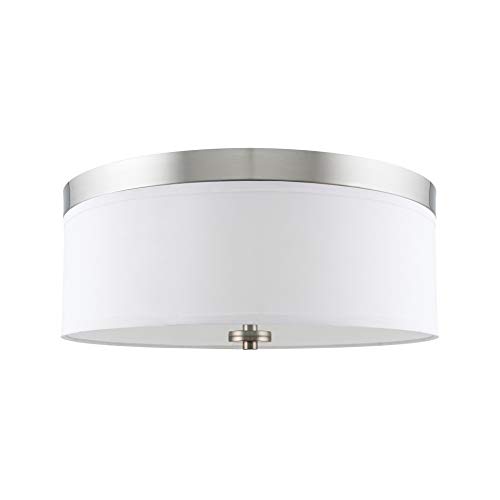 Kira Home Walker 15" Mid-Century Modern 3-Light Flush Mount Ceiling Light, White Fabric Shade + Round Glass Diffuser, Brushed Nickel Finish #TOP6