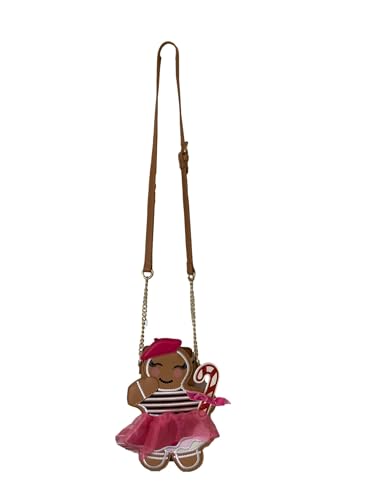 Betsey Johnson Kitsch XO Can Can Gingerbread Girl With Fabric Skirt & Red Glitter Detail Candy Cane Christmas Holiday Adjustable Strap Crossbody Bag2