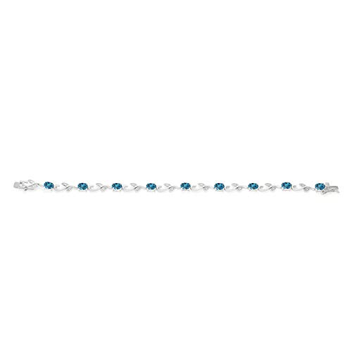 Gem Stone King 925 Sterling Silver London Blue Topaz and White Diamond Women Greek Vine Tennis Bracelet (5.53 Cttw, Oval 6X4MM, 7 Inch)3