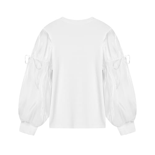 Image of LittleSpring Girls Puff Long Sleeve Shirt with Sheer Mesh Sleeve