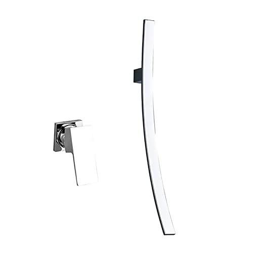 Robinet de lavabo mural eau chaude et froide avec bec cascade chromé pour salle de bain