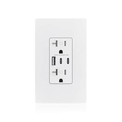 MOES USB Outlet, 3 USB Ports Receptacles(30W 6Amp), 2 Type C & 1 USB A Port, 20 Amp TR Tamper-Resistant Wall Outlets, Screwless Wall Plate Included, Charger Outlets, ETL Listed, White 1 Pack