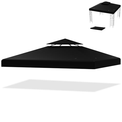 HOMASIS Auvent de Rechange pour pavillon, Couverture avec Trous de Drainage et Fermetures Velcro, tonnelle imperméable en Polyester en Fer, 3 x 3 m, Tente de fête, Mariage (Noir)