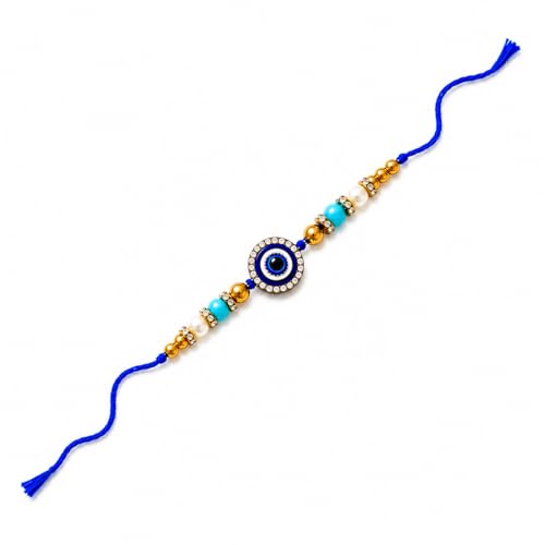 Image of JAIPUR ACE Elegant Blue inchBRO inch Designer Rakhi Gift Set with Greeting Card and Roli Chawal Pouch, Premium Brother Rakhi, Festive Raksha Bandhan Gift for Brother, Traditional (Love Threads)