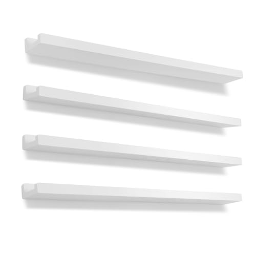 Bilderleiste Regal Wandregale für Bilder Langes Schweberegal 4er Set Großes Rustikales Holzrahmen-Regal für Schallplatten Deko Kinderzimmer Bücherregal für Wohnzimmer Schlafzimmer 91 5 cm Weiß