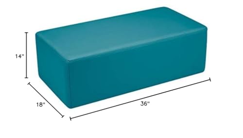 Image of Sprogs 12 inch H Structured Rectangle Stool -Flexible Modular Collaborative Soft Seating for Office, Home, Lounge and School Classrooms with Durable Frame & Set of 2 inch Casters Add-on -Teal