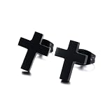 Cross Stud Earring for Women Men Dainty Small Cross Earrings Minimalist Simple Gold Silver Black Religious Faith Cross Studs-Black