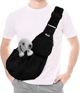 SlowTon Hundetragetasche, Haustier Hundetasche mit verstellbarem, gepolstertem Schultergurt und Fronttasche Tragetasche Hund für Spaziergang (Schwarz, L(Für Haustiere 4,5-7,2 kg))