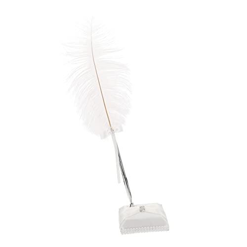 Stylo à signature mariage romantique paré de strass et socle blanc en satin