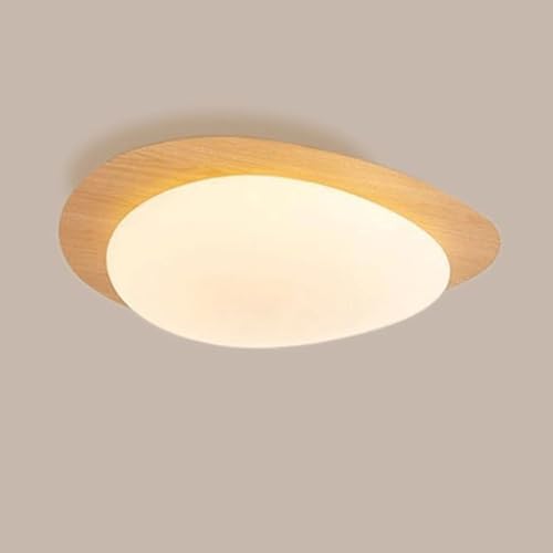 Plafonnier LED à intensité variable avec grain de bois moderne design galets 38 cm luminaire marron foncé pour chambre à coucher, bureau, étude,...