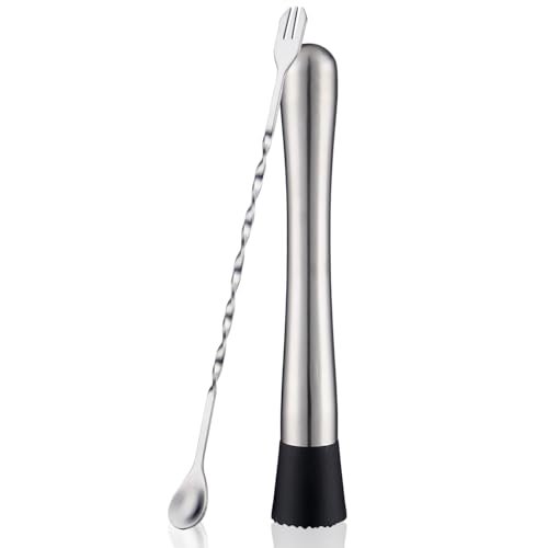 Muddler and Mixing Spoon for Cocktails, 10 Inches Bar Mixing Spoo...