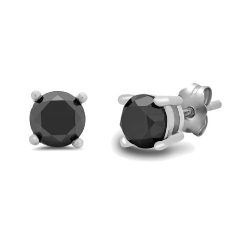 Amazon Essentials 0.5 to 2 Carats Round Black Diamonds, 10K White Gold, Stud Earrings - Stud Earrings for Women.2