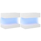 Comprend la lumière LED RVB vidaXL 2X Tables de Chevet Tables de Nuit Armoires de Chevet Armoires de Lit Chambre à Coucher Maison Intérieur Blanc 60x35 cm Aggloméré