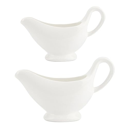 VINTORKY 2pcs Sauce Boat Seasoning Cups Sauce Serving Porcelain Gravy Boat Seasoning Bowl Food Sauce Bowls Coffe Creamer Seasoning Dish Steak Gravy Boats Small Syrup Pitcher White Ceramics