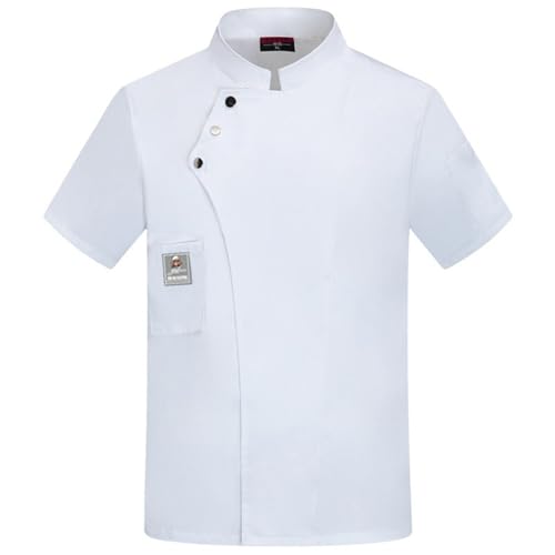 Veste De Cuisine Manche Courte Unisexe Restaurant Chef Uniforme Chemise Manches Courtes Chef Veste Vêtements de Travail Manche Courte Blanc M